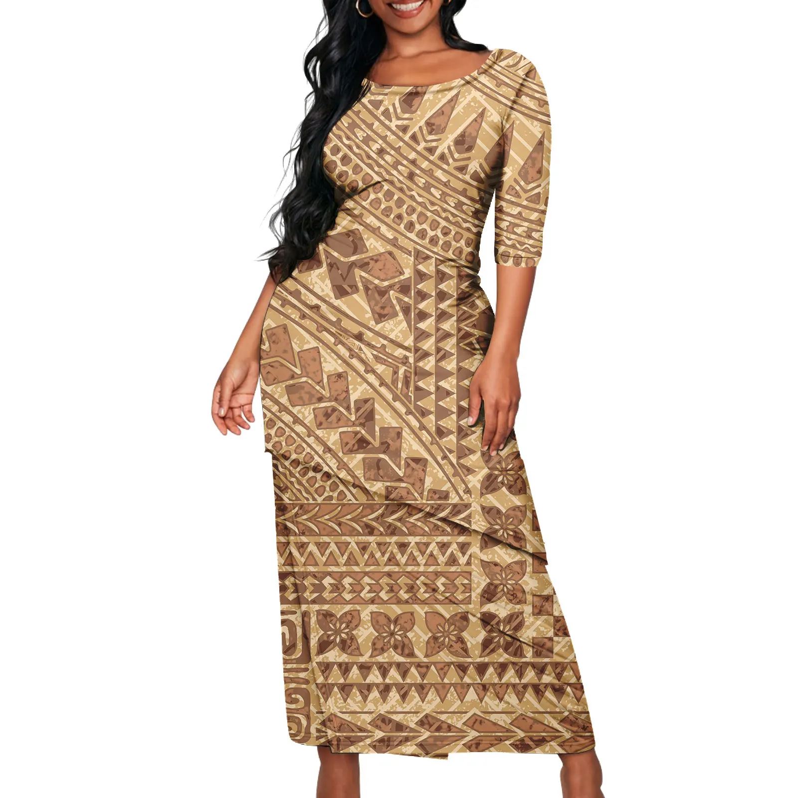 Women's Two Piece Island Style Samoan Puletasi Custom Dress Sets Polynesian Tattoo Print On Demand Polynesian Tribal Hawaiian