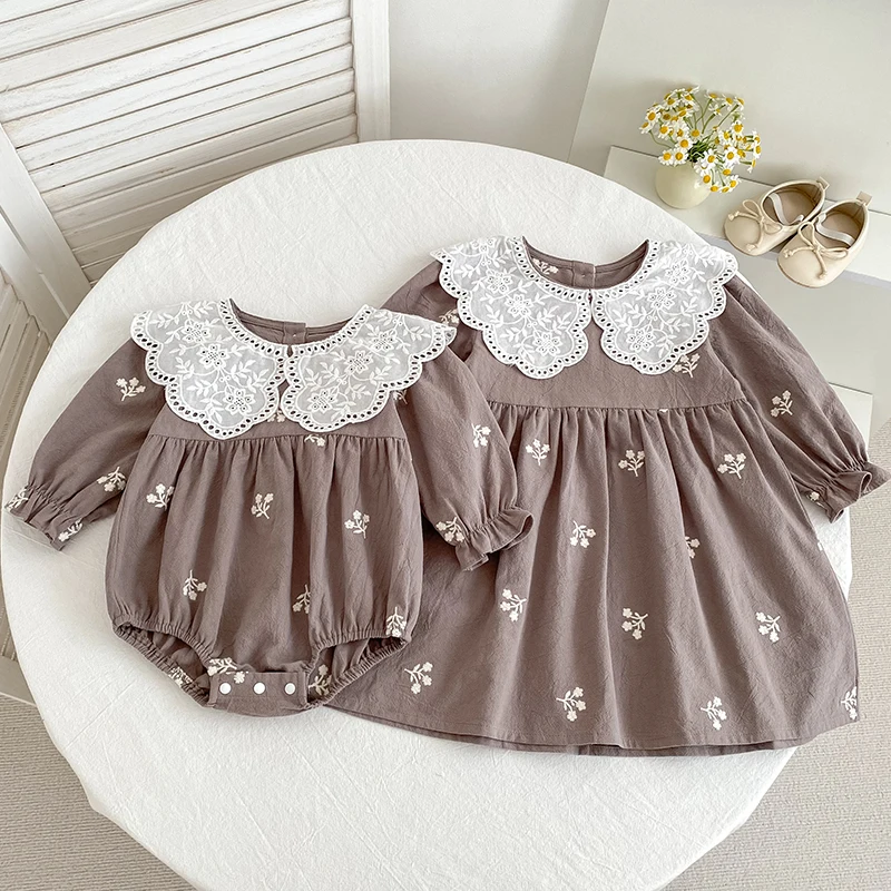 0-6Yrs New Sisters Clothes Girl Party Dress Cotton Flower Kids Princess Embroidery Dresses Baby Girl Romper Children Clothes
