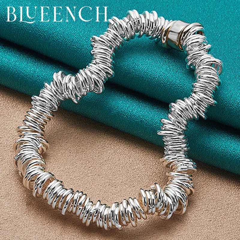 Blueench 925 Sterling Silver Multilayer Hoop Bracelet for Ladies Men Couple Trend Temperament Fashion Jewelry