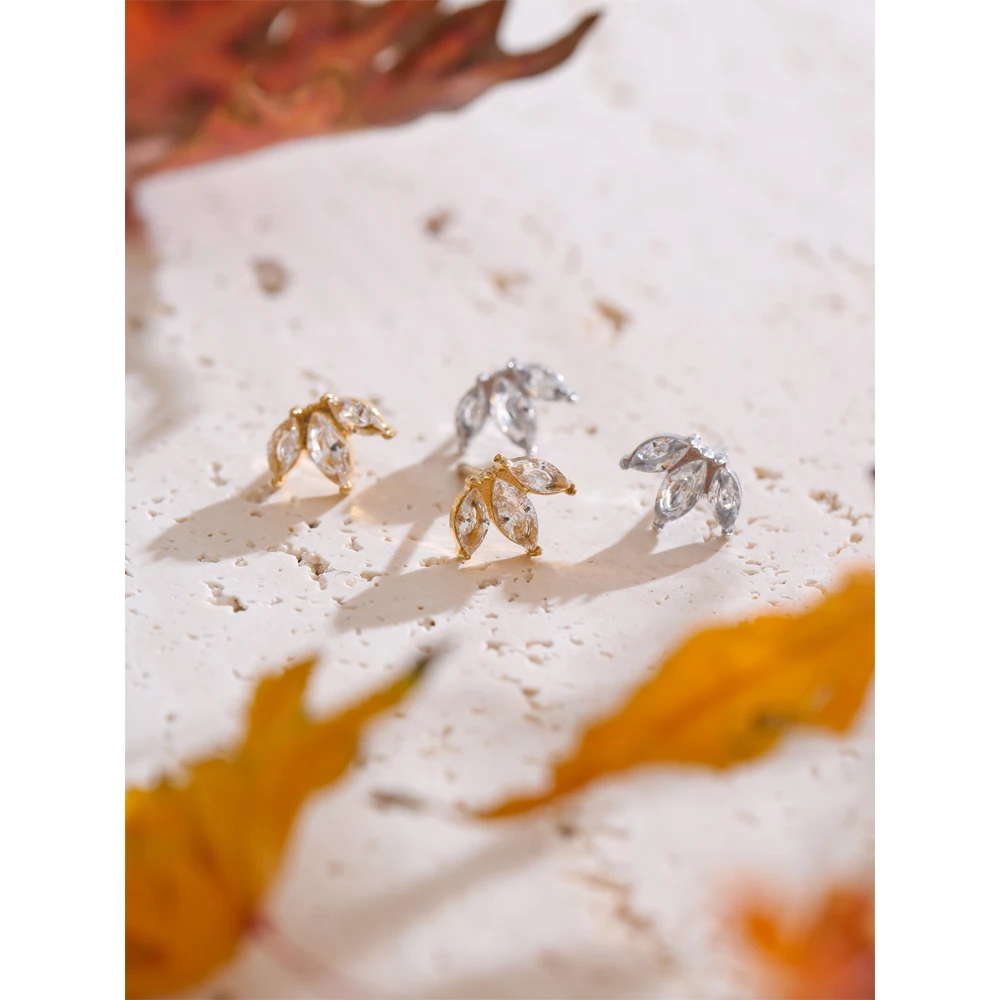 Yhpup Korean Style Cubic Zirconia Flower Small Stud Earrings Waterproof Daily Chic Shiny Stainless Steel Fashion Ear Jewelry