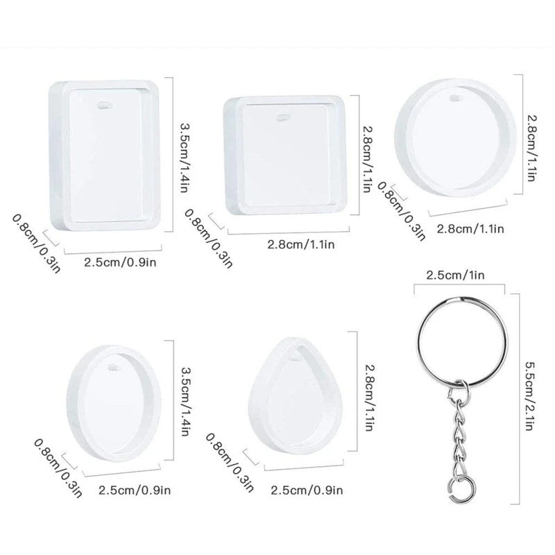 E15E 20 Pcs/Set Water Drop Round Square Oval Resin Casting Molds Keychain Pendants with Hanging Hole Crystal Epoxy Resin Mold