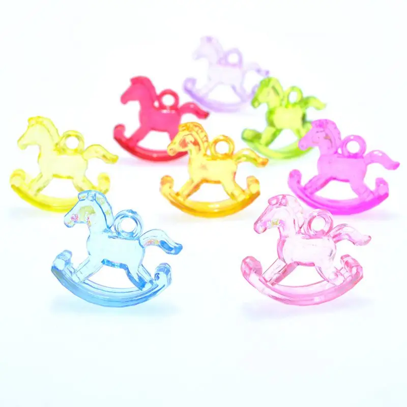 50 Mixed Color Transparent Acrylic rocking horse Pendants 24mm Kid Craft