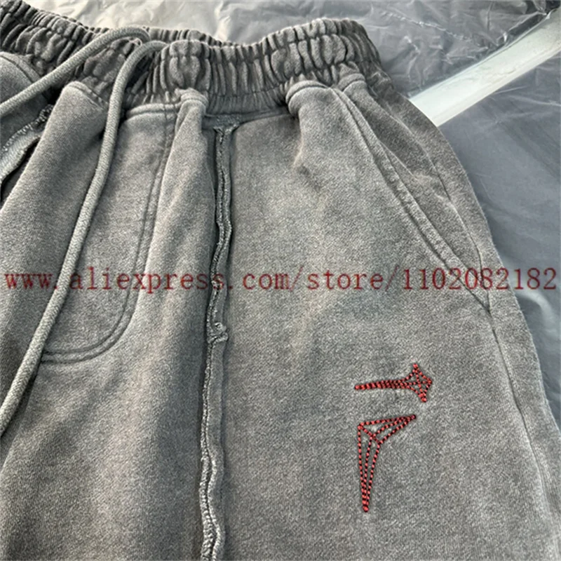 Heavy Fabric Thug Club Embroidered Washed Old Shorts Men Women High Street Splicing Drawstring Shorts Streetwear