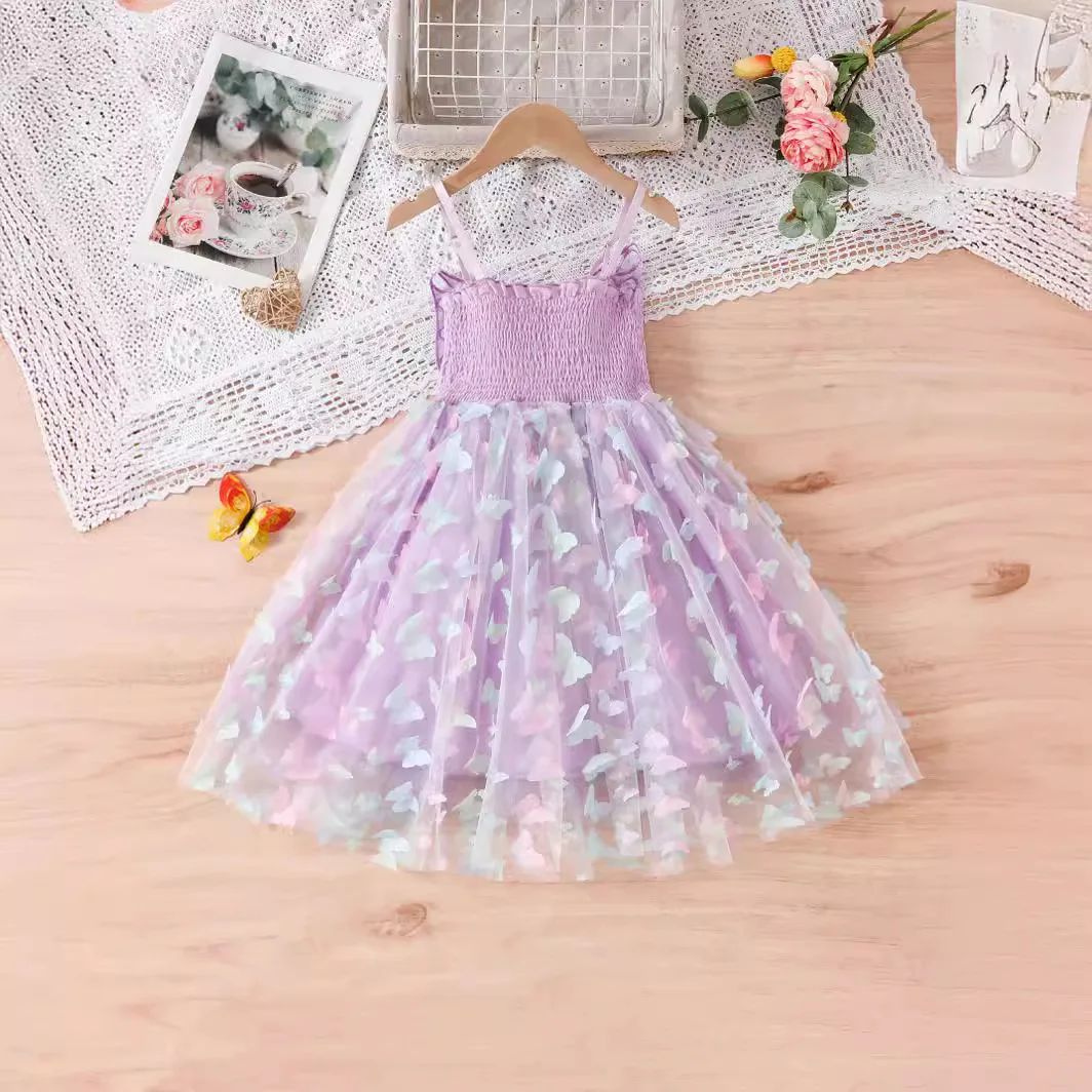 Baby Girls Big Butterfly Wings Gauze Princess Dress Lovely Kids Summer Sleeveless Tulle Sling Dress Children Birthday Party Gown