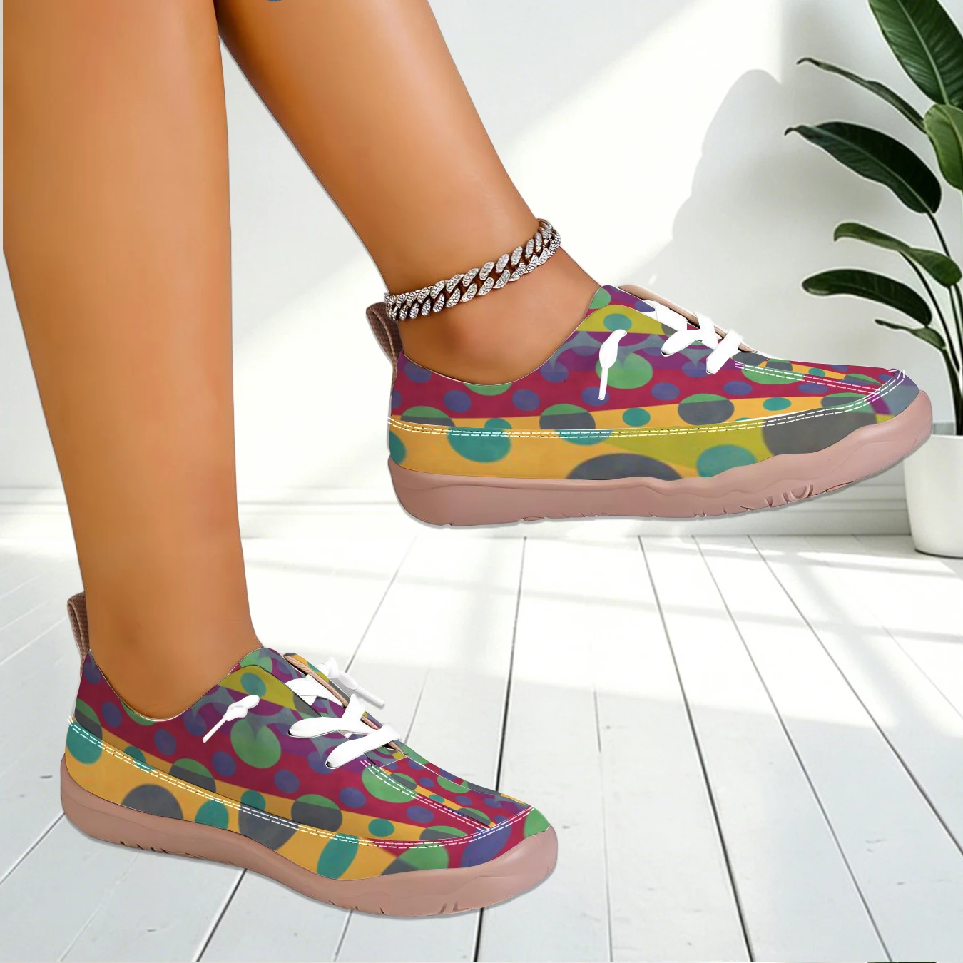 Women Polka Dot Wide Toe Flat Sneakers Light Retro Shoes For Office Leisure Walking view 2
