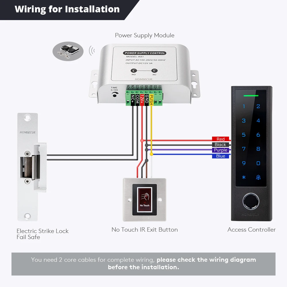 HOMSECUR Waterproof IP66 APP WIFI Fingerprint Password RFID 125KHz Access Control System WG26-44 Fail Safe Lock Exit Button