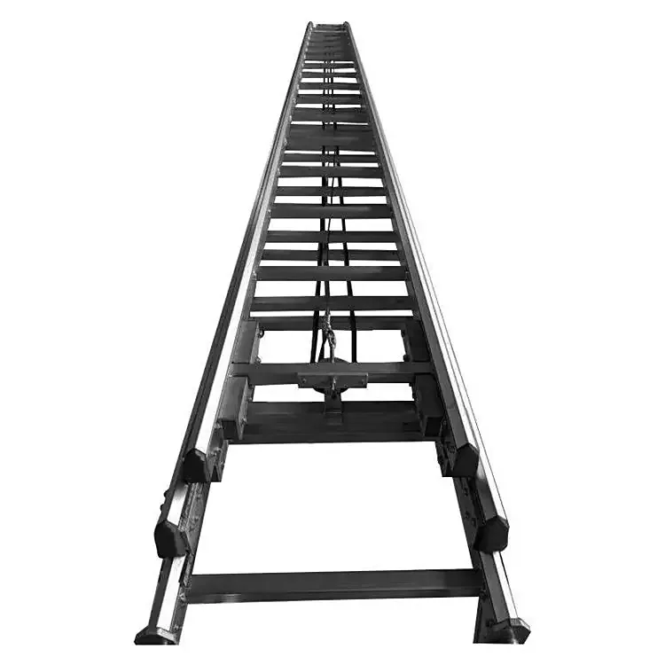 Workers overhaul the two-section elevator telescopic  rescue ladder emergency rescue and disaster relief climbing ladder