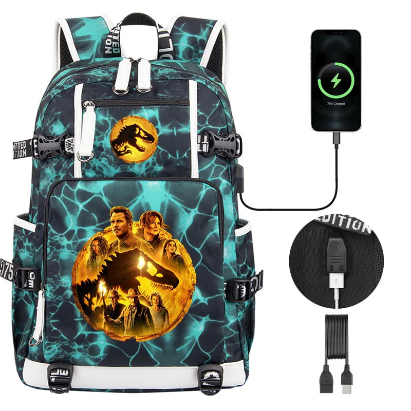 Jurassic World Dominion 3 high quality Children Backpack Boy Students Schoolbag USB Charging Teenagers Laptop Shoulder Bag