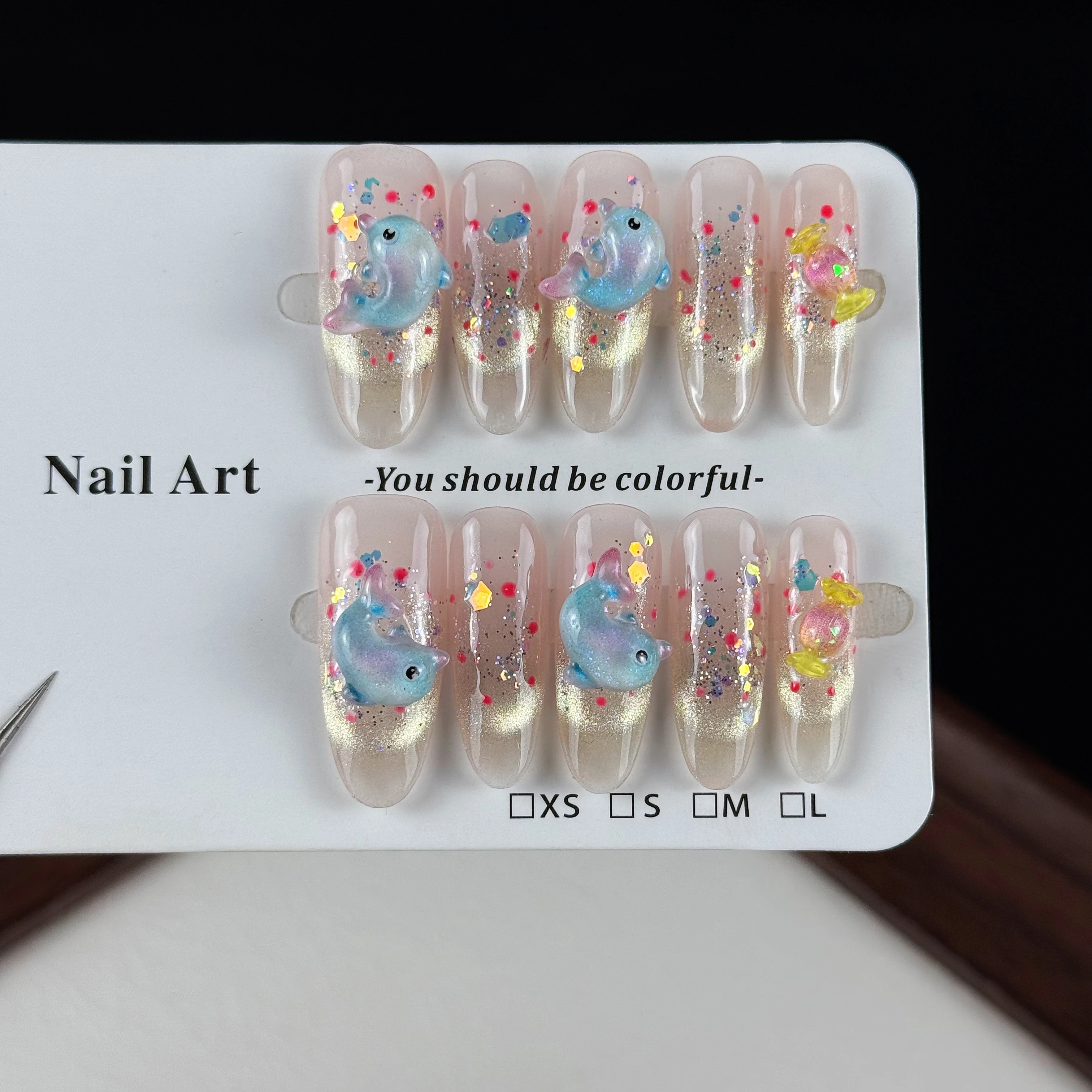10pcs high-end High-end cartoon style, hand-drawn three-dimensional little dolphin, candies, shiny fragments and cat eyes handma