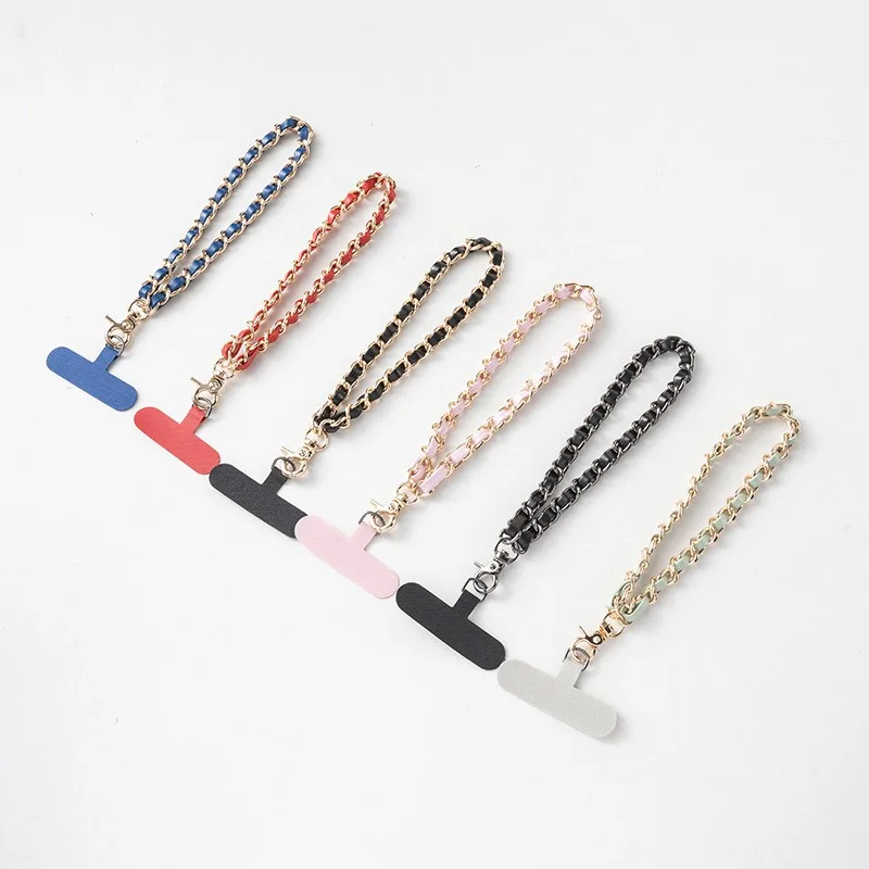 

Leather Mobile Phone Hanging Chain Lanyard Wrist Style Clamp Buckle with Metal Gas Clip for Cases