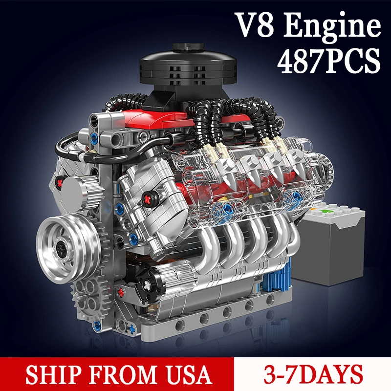 

487PCS V8 Car Engine Building Blocks Simulated Gearbox Technical Bricks Toys Desktop Ornament DIY Assembly Toys Gifts For Kids