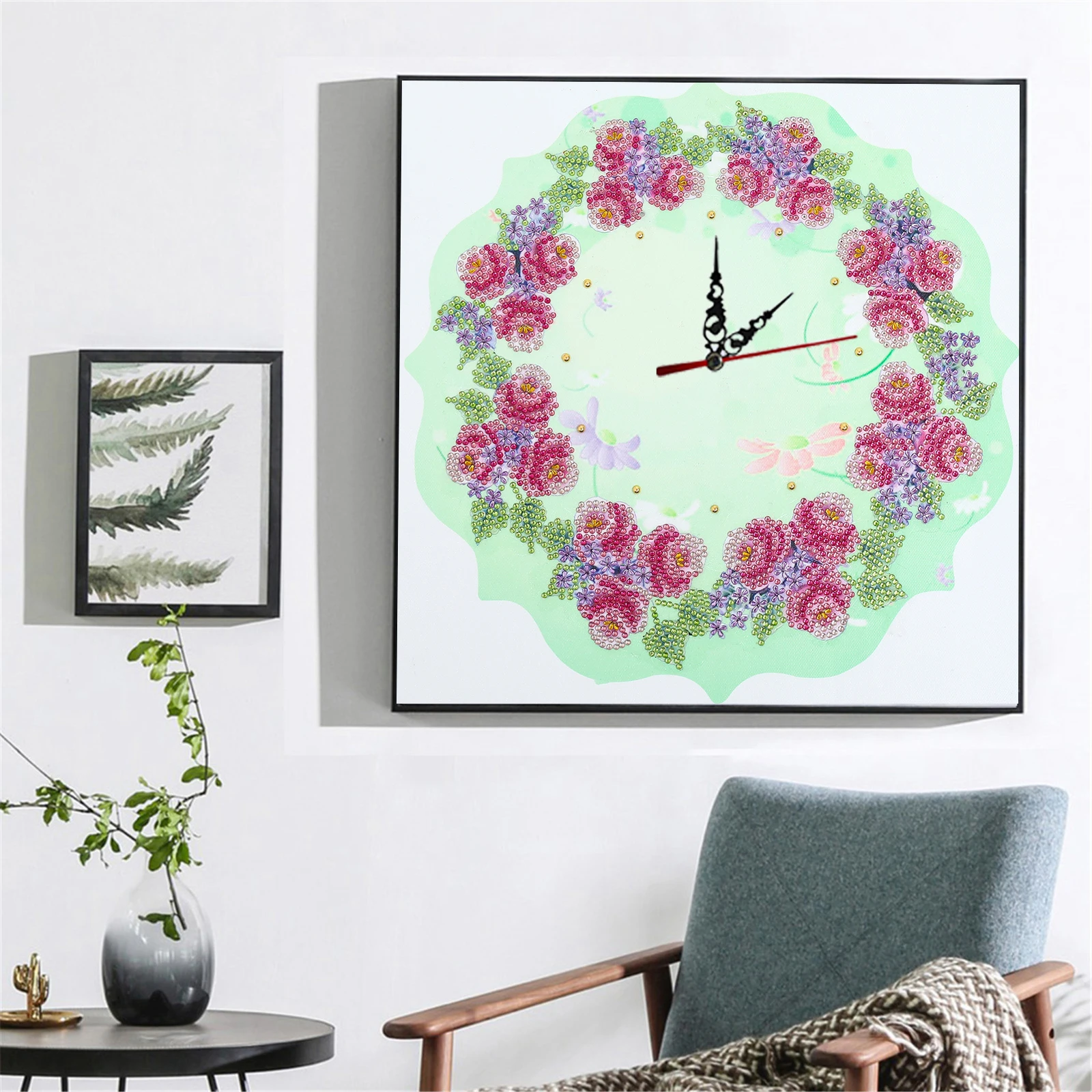 DIY Diamond Painted Wall Clock Without Frame Home Decoration Multi-colored Special-shaped Diamond Floral E Clock35*35CM