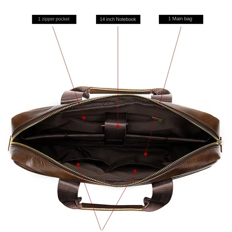 Sac à Main Rétro en Cuir group pour Homme, Étui à Bombes, Grande Capacité, Business, Ordinateur 14 Pouces