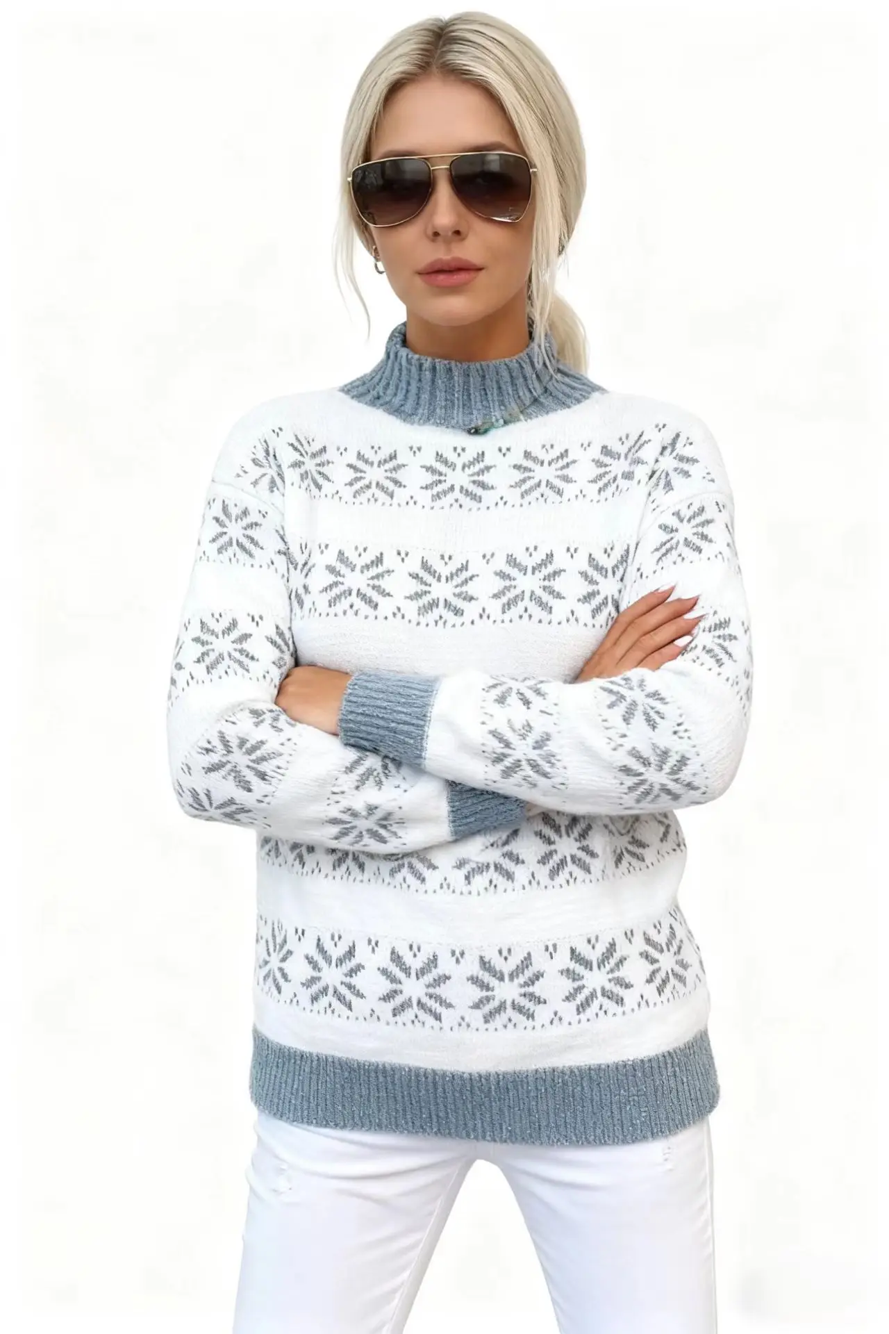 

Fashionable Autumn Winter Sweaters Loose Comfortable Christmas Style Commuter Style Tops Long-sleeved Half Turtleneck Sweaters