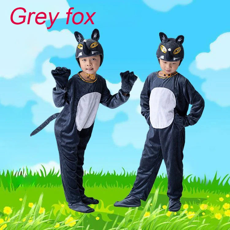 Children Grey Wolf Animal Cosplay Costume Fox Boys and Girls Halloween Animal Themed Party Squirrel Cosplay Jumpsuit for Kids