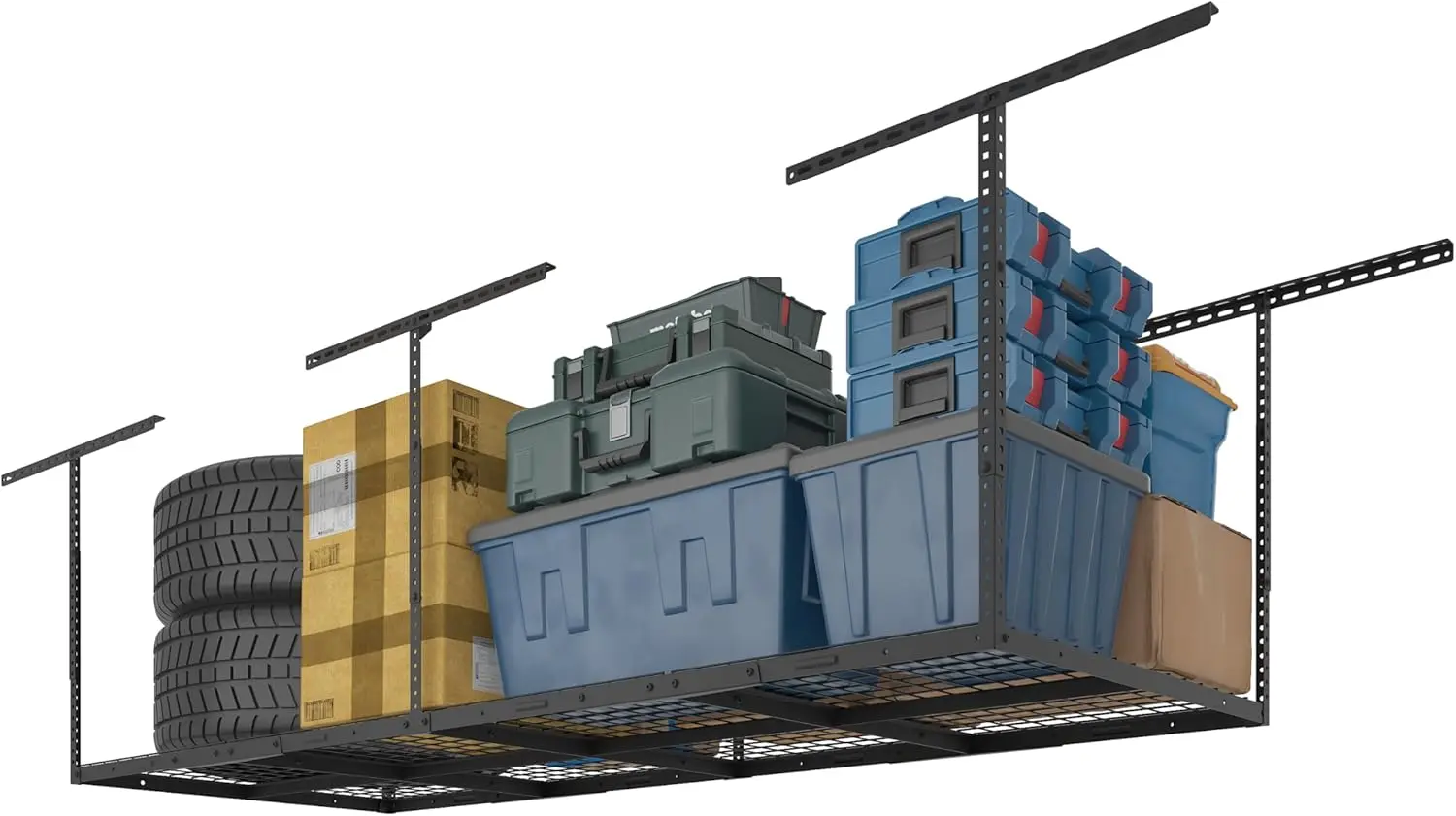 

3x8 Overhead Garage Ceiling Storage Rack, Adjustable Garage Organization System, Heavy Duty Metal, 750lbs Weight Capacit