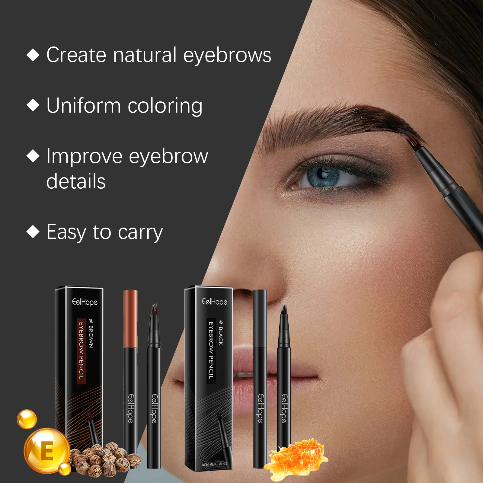 Crayon à sourcils à quatre branches, imperméable, longue durée, Anti-taches, noir/marron, cosmétique, 1ml