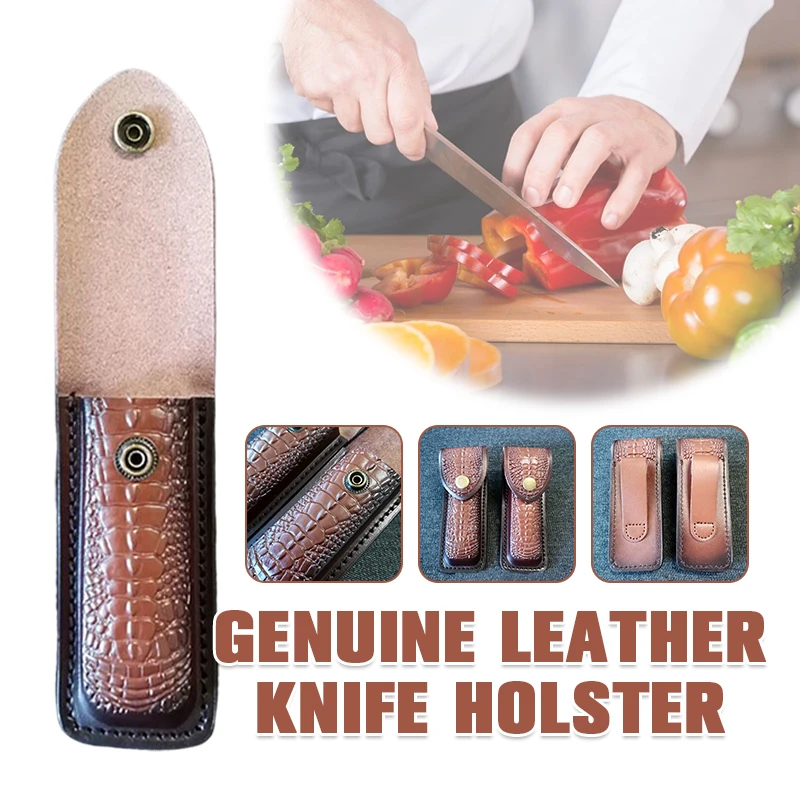Fold Cowhide Leather Knife Sheath Kitchen Knife Tool Cover Outdoor Belt Scabbard Pocket Knife Set Blade Protector With Buckle