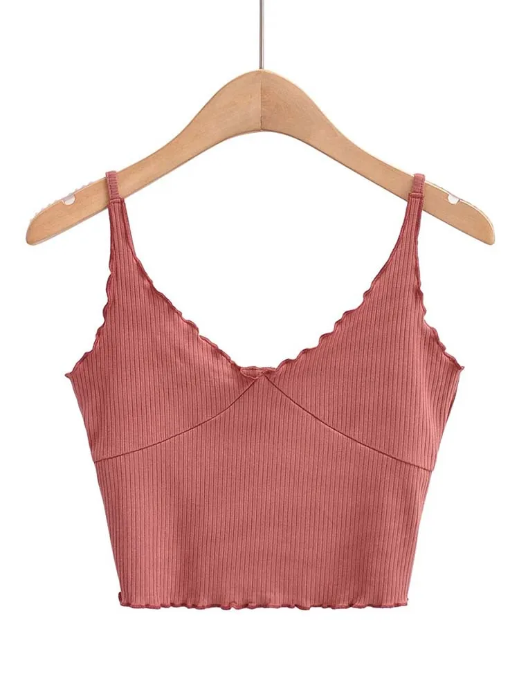 Women Lettuce Edge Cami Top With Bust Seam Detail