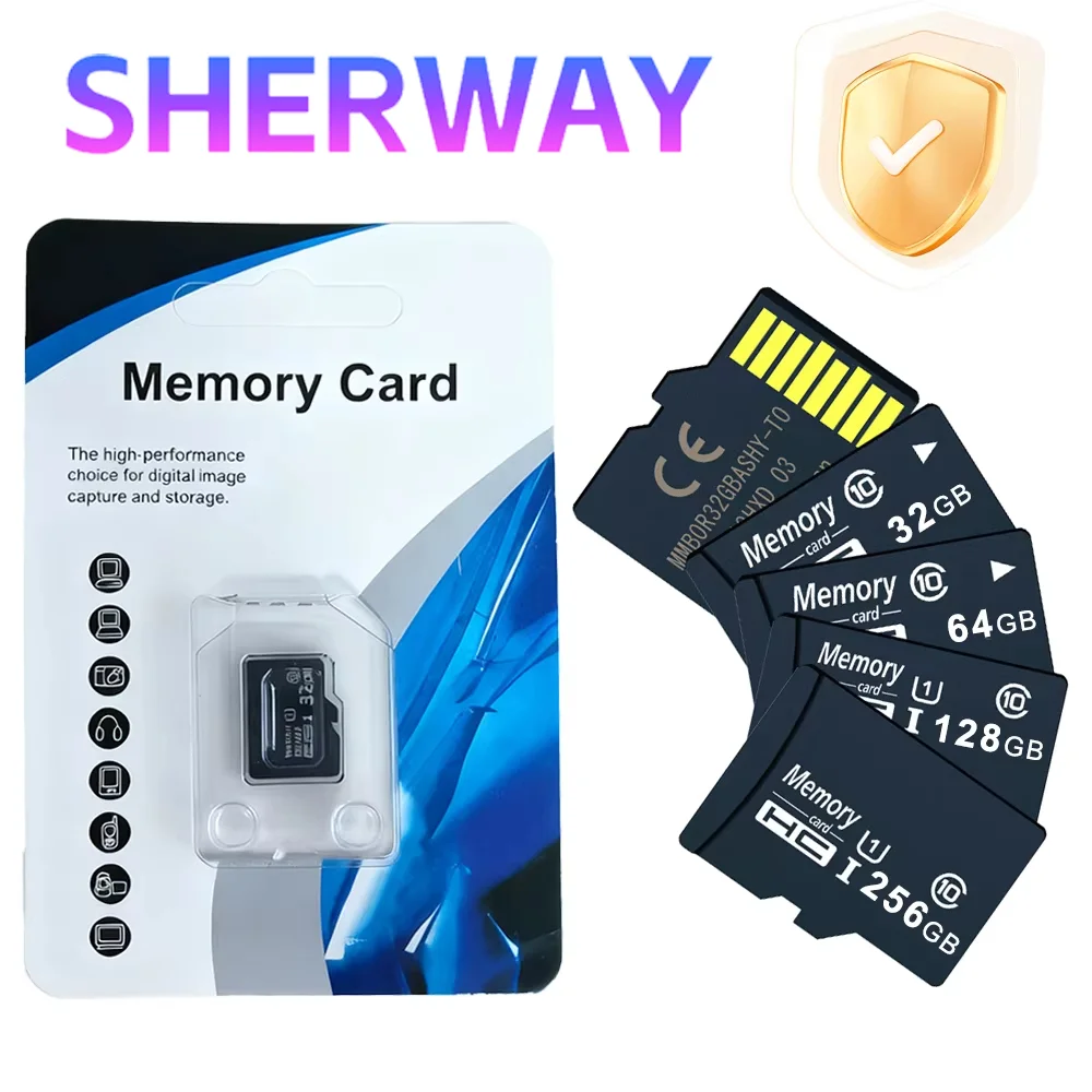 SHERWAY Memory Card 128GB Micro SD TF 64GB 32GB U3 Micro SD 100Mb Reading Speed Class 10 Flash Micro Card for Camera