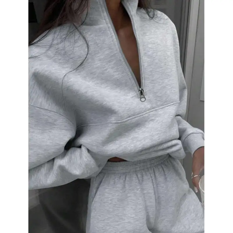 

New Women's f-Zip Hoodie And Sport Pants Set Casual Sportswear Seven Sve Length Autumn Season No Brand