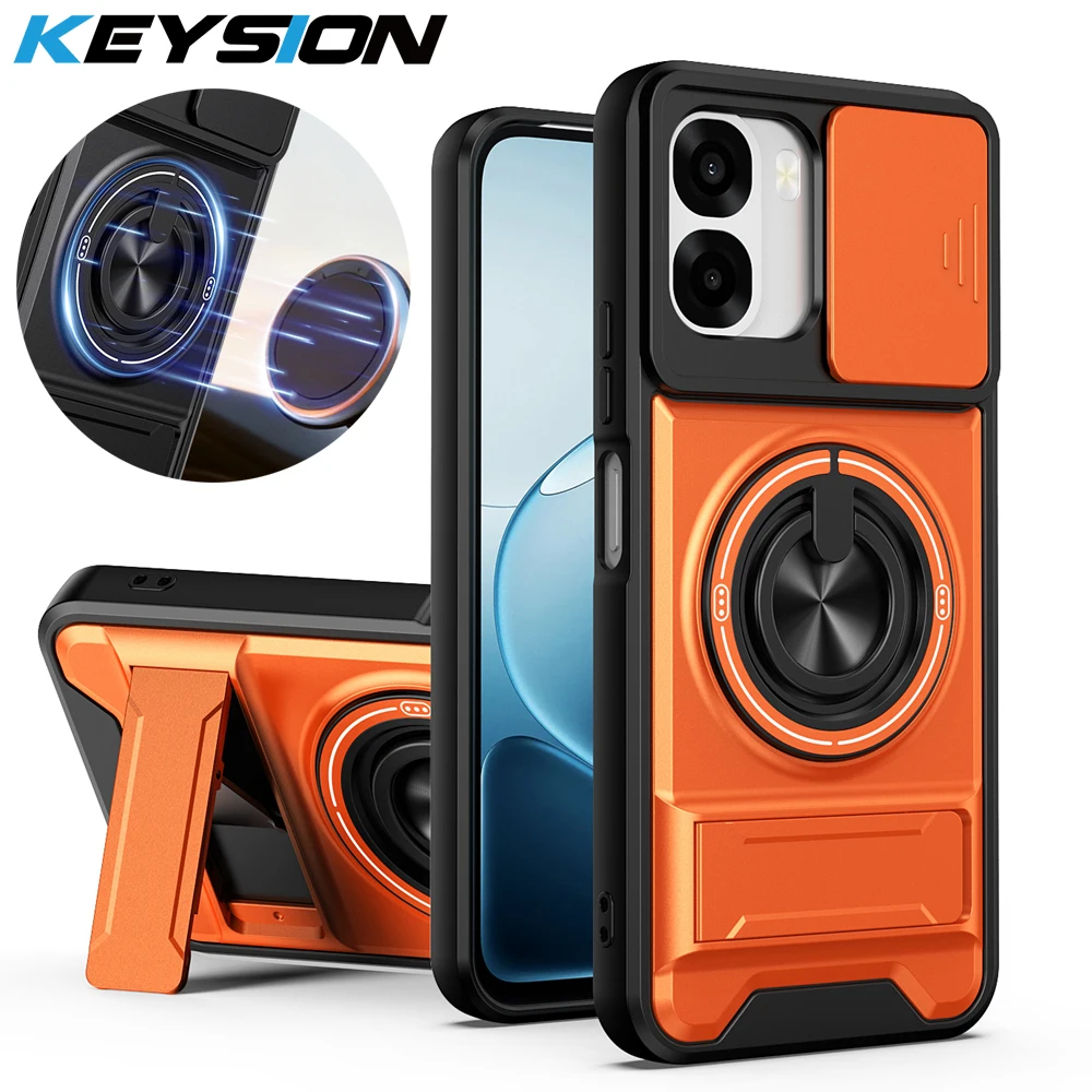 

KEYSION Magnetic Phone Case for OPPO A6x 5G Slide Camera Protection Upright Kickstand Ring Shockproof Back Cover for OPPO A6t 5G
