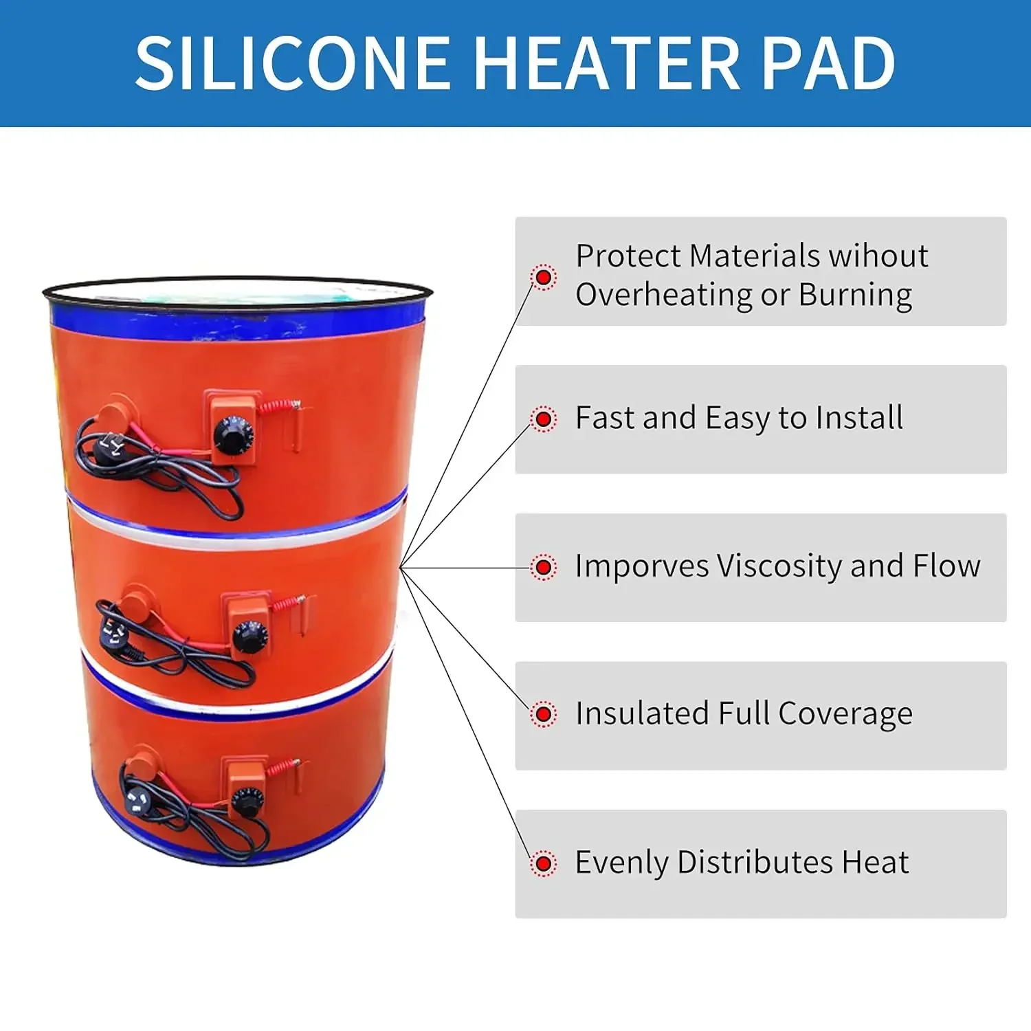 30℃~150℃ 120V Drum Pail Heater 55-Gallon YSJWAER - 10inch Heat Pad Silicone Barrel Band Warmer 30℃~150℃ 120V