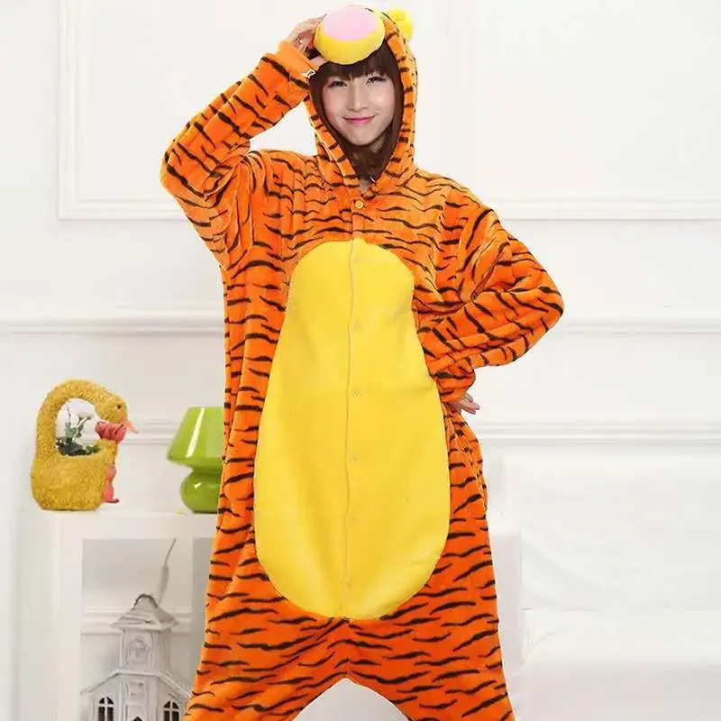 3D Tigger Kigurumi Onesies  Animal Tiger Pajamas Unisex Adult Flannel Hooded Jumpsuits Sleepwear Anime Party Cosplay Pijama