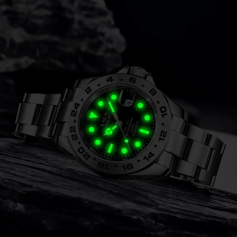 LIGE-reloj analógico de acero inoxidable para hombre, accesorio de pulsera resistente al agua con calendario, complemento masculino de marca de lujo perfecto para negocios, 2024