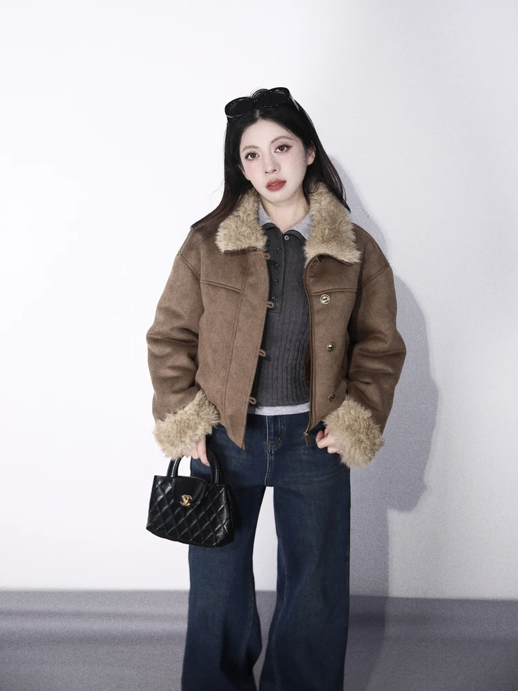 

Sweet Cool Large Eye ort Suede Jaet Women's Faion Outerwear Nordic Tour Cact Size Fur Coat Cool Design Sensation