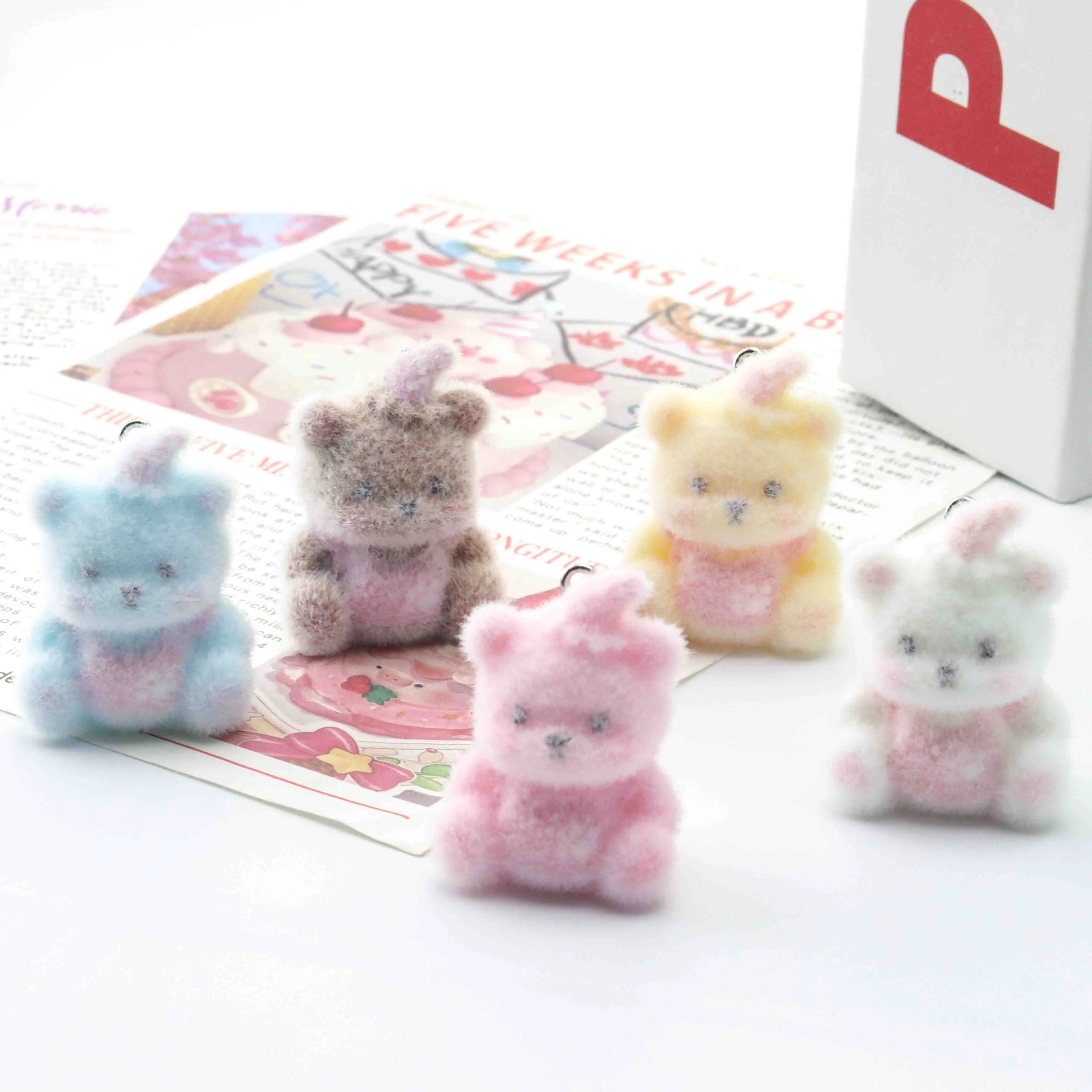 10pcs Resin Flocking Charms Bear Pendant for Jewelry Making DIY Keychain Schoolbag Necklace Desktop  Accessories
