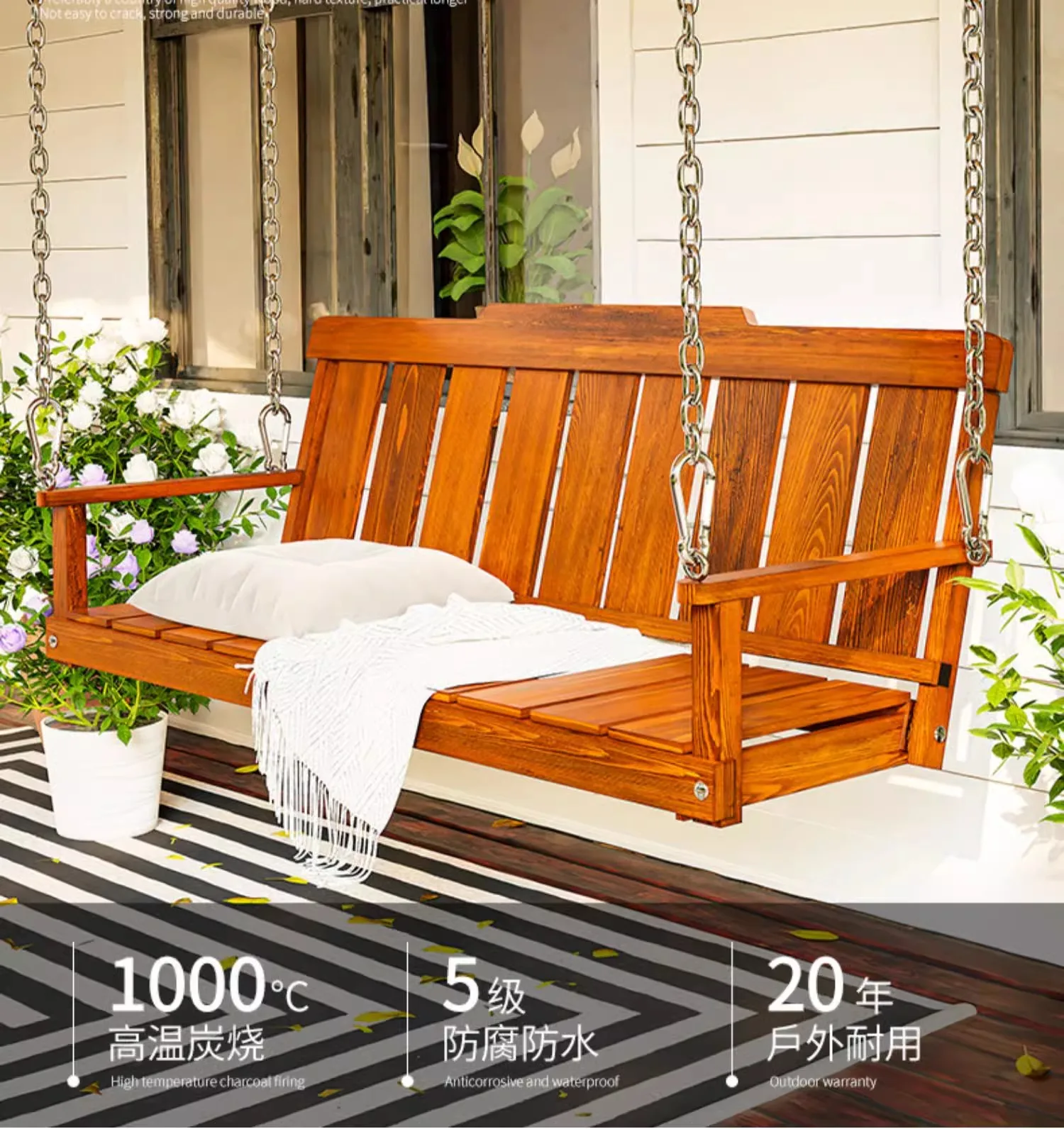 

Balcony outdoor single person solid wood swing top hanging chair indoor hanging courtyard family version