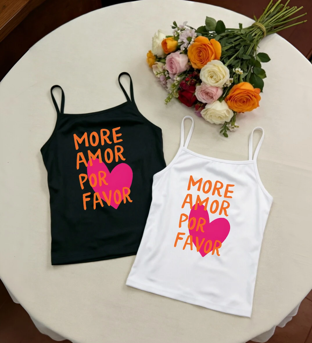 Women Spaghetti Strap Camisole Orange Letter Pink Heart Spanish Slogan Graphic Aesthetic Sleeveless Vacation Spring Summer Top