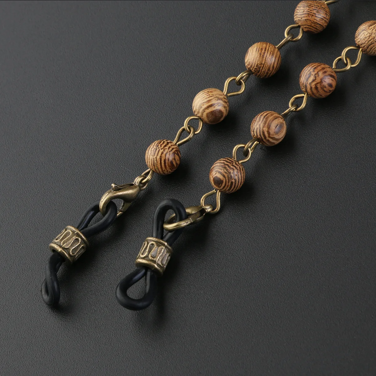 

Wood Bead Eyeglass Chain Holder Adjustable Silicone Tips Stainless Steel Coil Anti-Slip Sunglass Strap Neck Accessory Fashion