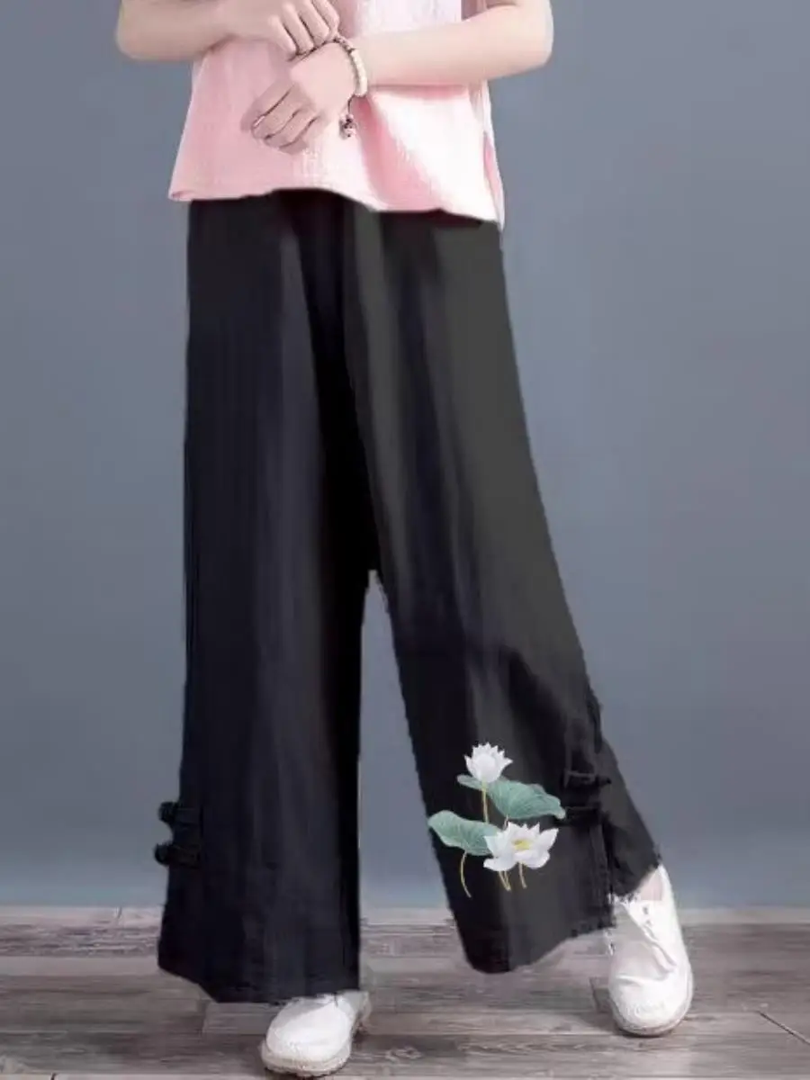 

Женские модные винтажные повседневные брюки с высокой талией, свободные, из хлопка и льна, с широкими штанинами, скрывающие недостатки фигуры