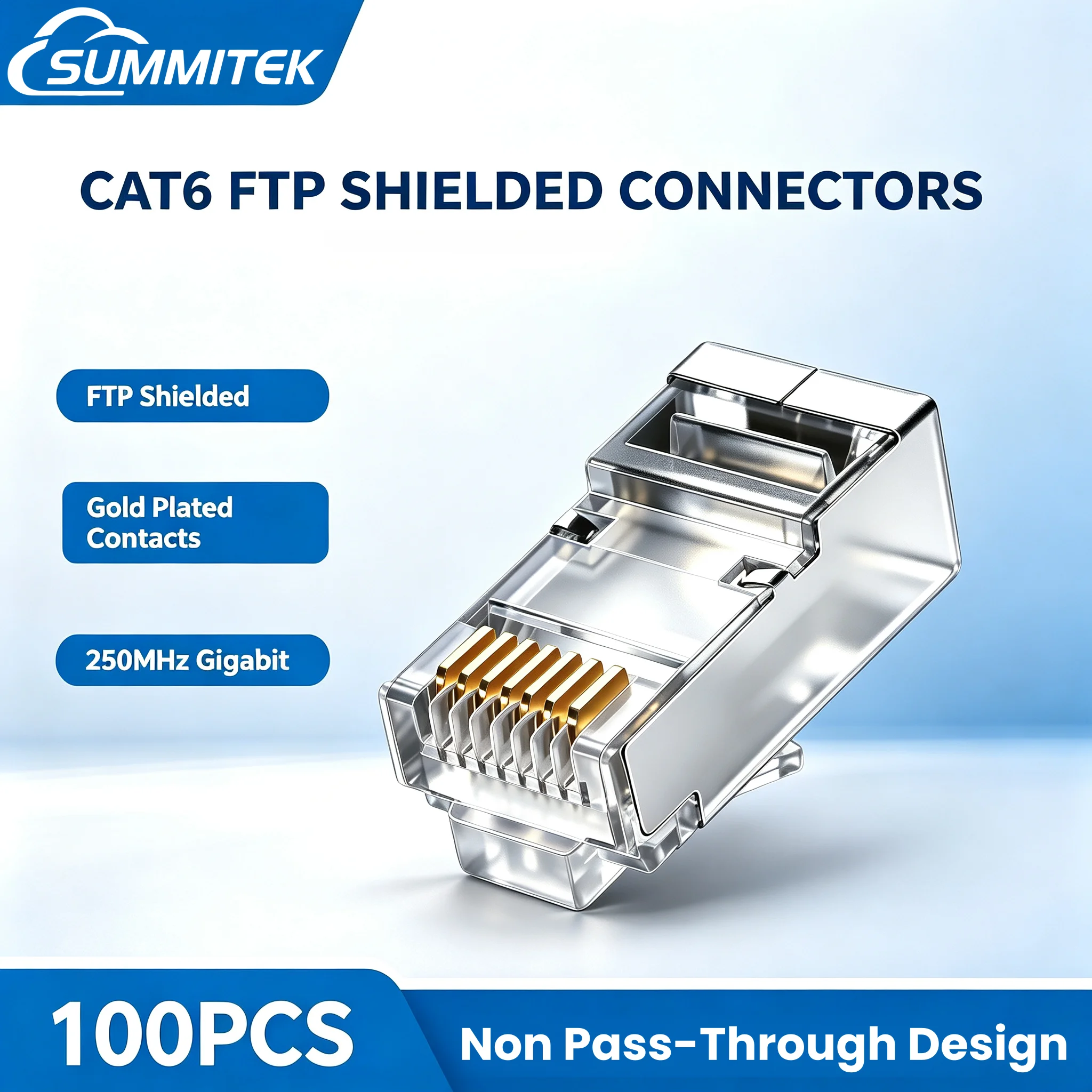SUMMITEK 100pcs Cat6 RJ45 FTP Connectors Non Pass Through 8P8C Modular Plug Shielded Connectors for Network Cable Adapter