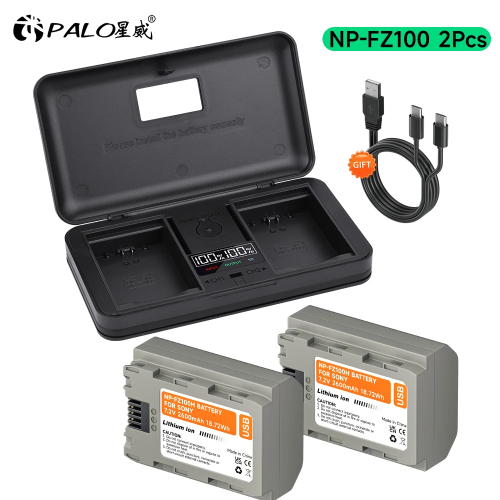 NP-FZ100 NPFZ100 NP FZ100 Battery with Type-C input+LCD Charger Case for Sony A7 III Sony Alpha A7R III A7R IV A9 A6600 A6700