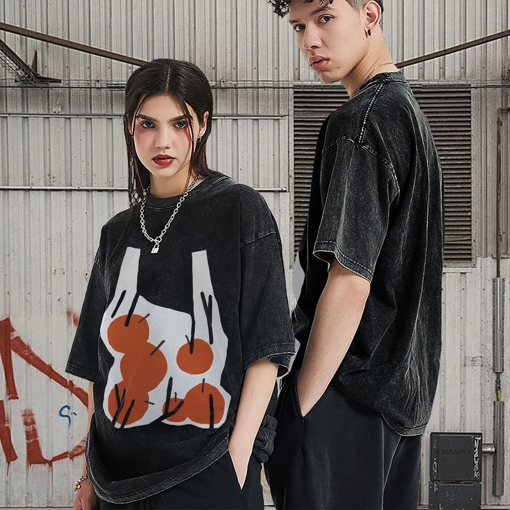 

Y2K Graphic T-Shirts Apple Net Bag Tee 100% Cotton High-Quality Oversize Washed Tee Apple Filled Net Bag Trendy Y2K Vibe