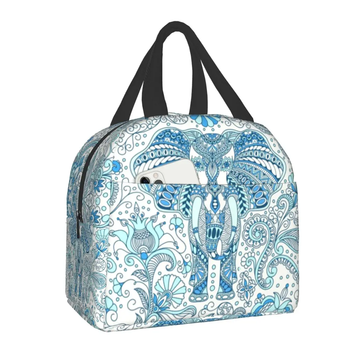 

Indian Paradise Elephant Mandala Thermal Insulated Lunch Bag Women Animal Resuable Lunch Tote for Outdoor Office Travel Food Box