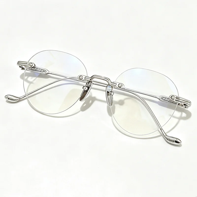 LUX Lightweight Rimless Rectangular Round Eyeglasses Unisex Thin Titan Optical Frame Adjustable Nose Pads 925S Carved Temple