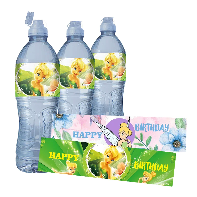 24 stücke Disney Tinker Glocke Geburtstag Wasser flasche wasserdichte Etiketten trinken Aufkleber Baby party Kind Party Dekoration Aufkleber liefert