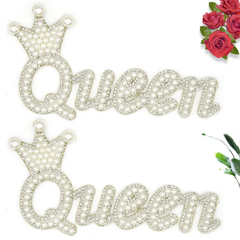 5Pcs Pearl Alphabet Curling Diamond Crown Queen Patch DIY Clothing Bag Hat Decorations