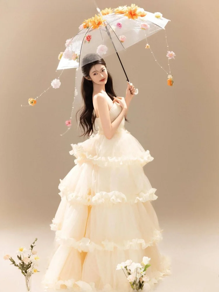 

Birthday Girl Fairy Theme Yellow Atmosphere Studio Photography Princess Art Photo Costume Women's Traditional Clothing Stage ...