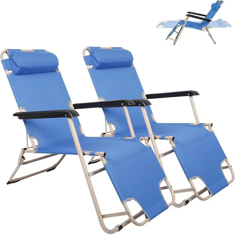 2-in-1 Reclining Beach and Garden Chair, Portable Lounger for Poolside or Yard