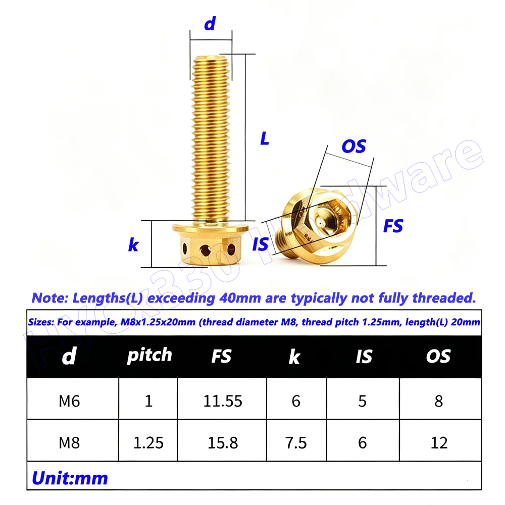 TC4 Titanium Alloy Flanged Hexagon Socket Head Screws Bolts M6 M8 Motorcycle Bolt Multi-Color Anodized/Vacuum Plated