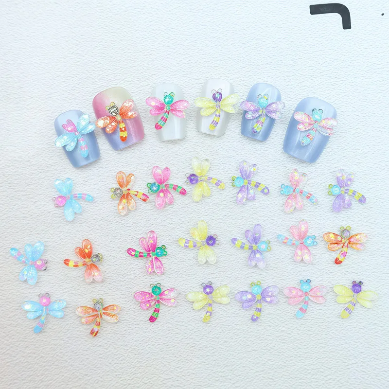 100 Stück Libellen-Nagelanhänger im japanischen Stil – süßes 3D-Harz-Nagelkunst-Dekor, elegantes DIY-Nagelzubehör für Sommer-Maniküre