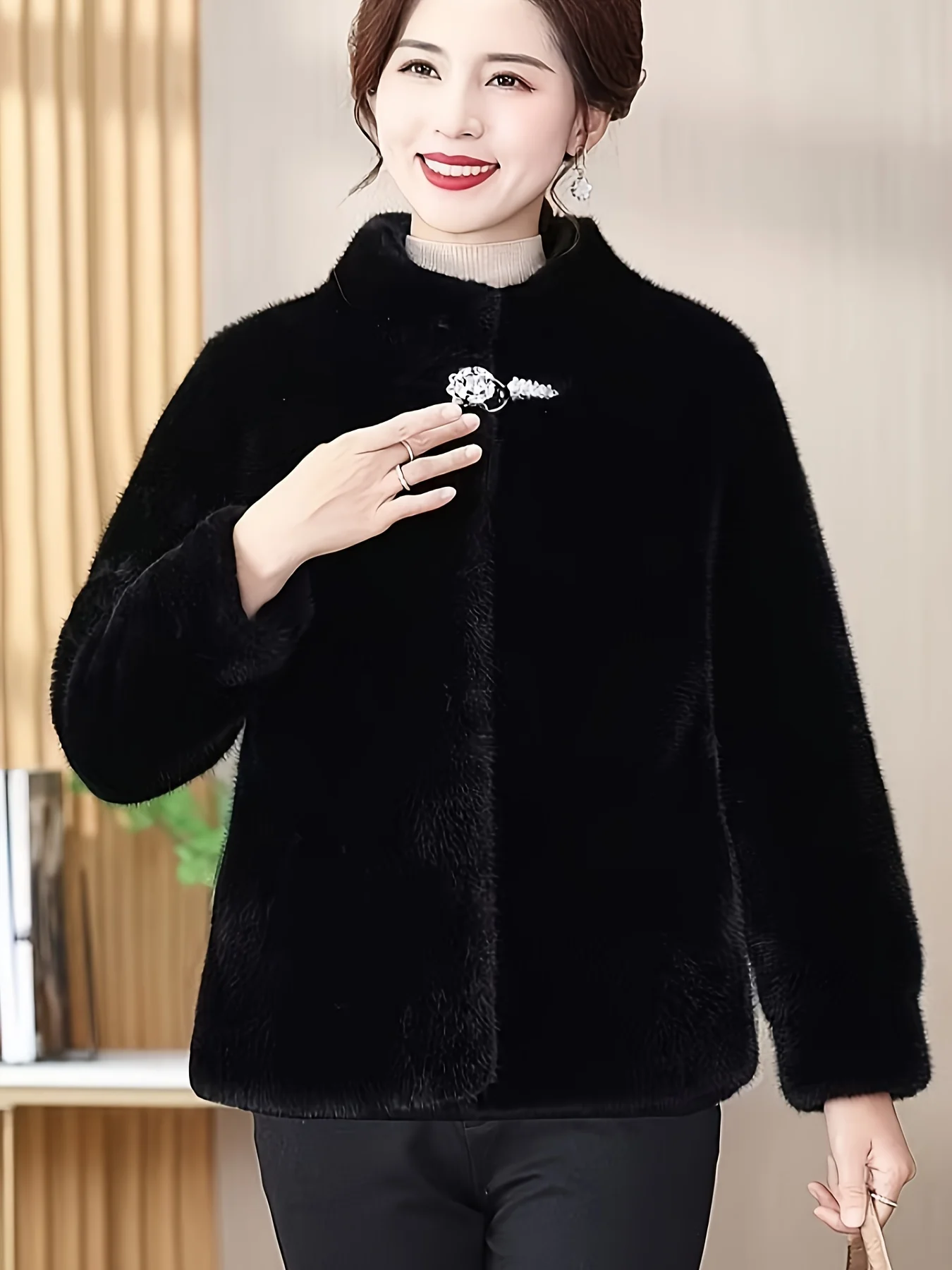 Herbst Winter Neue Nachahmung Nerz Pelzmantel Für frauen Jacke Stehkragen Warme Mäntel