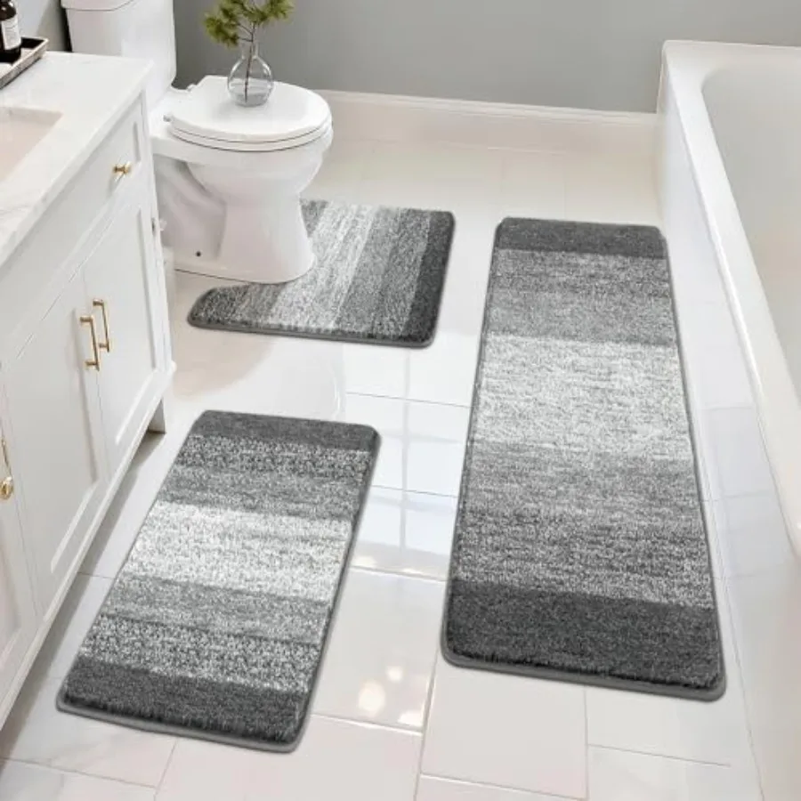 

Bathroom Rugs Sets 3 Pcs Shower Rugs with U-Shaped Contour Toilet Mat Absorbent Microfiber Plush Bath Mats Non Slip Bath Rugs M