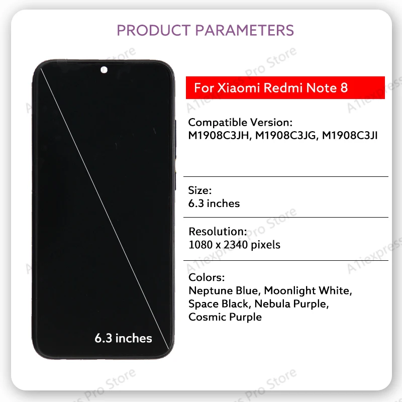 Para Xiaomi Redmi Note 8 LCD Display Touch Screen Digitizer Assembly M1908C3JH M1908C3JG M1908C3JI para Redmi Note8 Display Parts 2