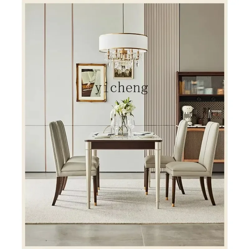HYS Luxury Stone Plate Dining Table Modern Minimalist Solid Wood Dining Table Home Decor